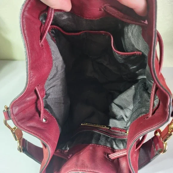 Elizabeth And James Leather Drawstring Backpack Sling Bag Purse Rad Suede